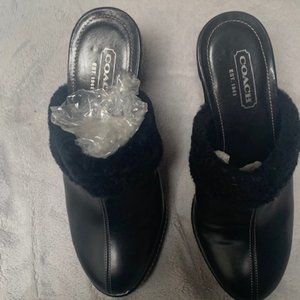 Coach Black Genuine Leather & Shearling Mule/Shoe